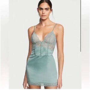 Elegant Lace Trimmed Satin Slip Dress - VICTORIA SECRET